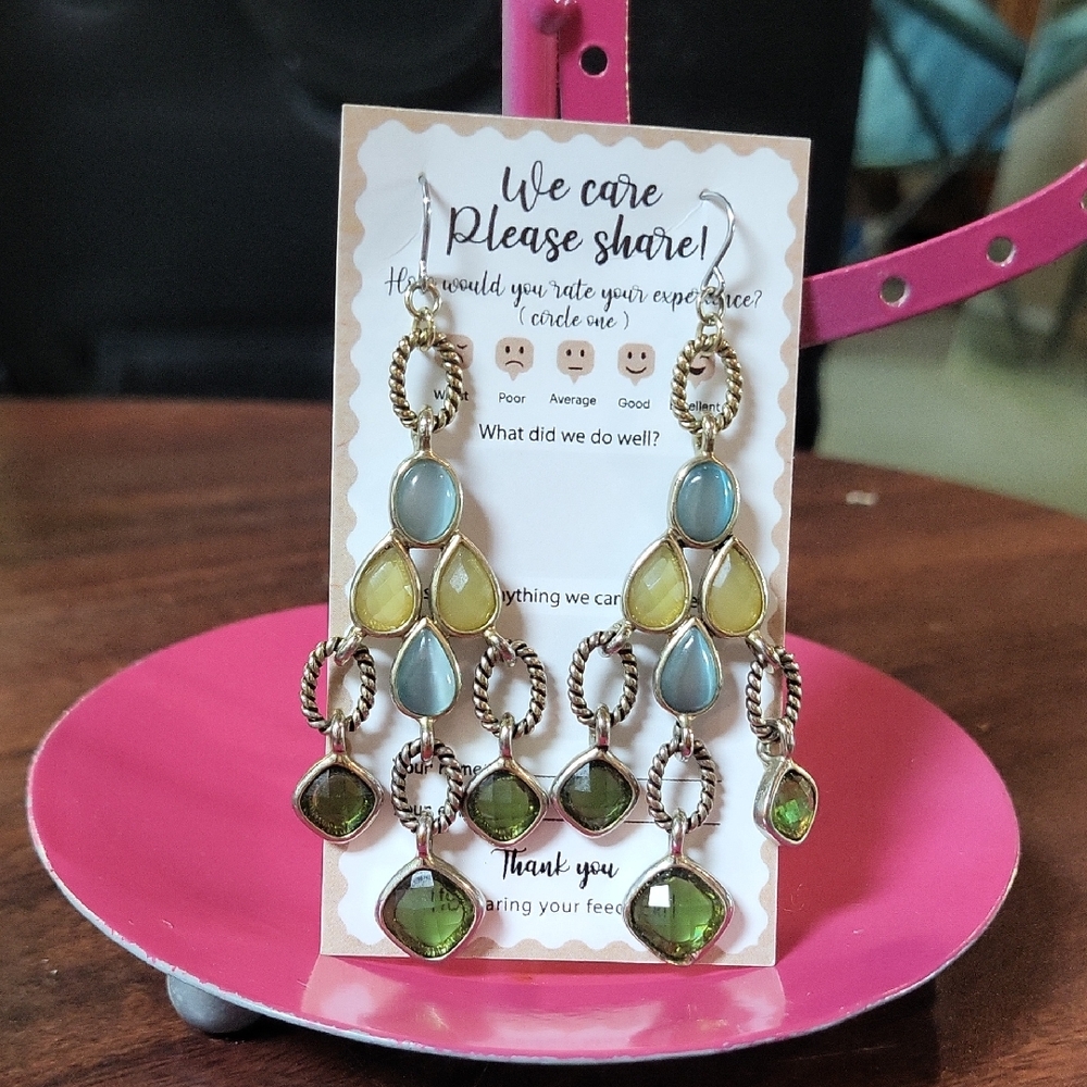 Chic Green and Blue Dangle Earrings